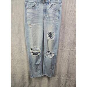 American Eagle Stretch Distressed Mom Jeans Light Wash Blue Size 4 Regular